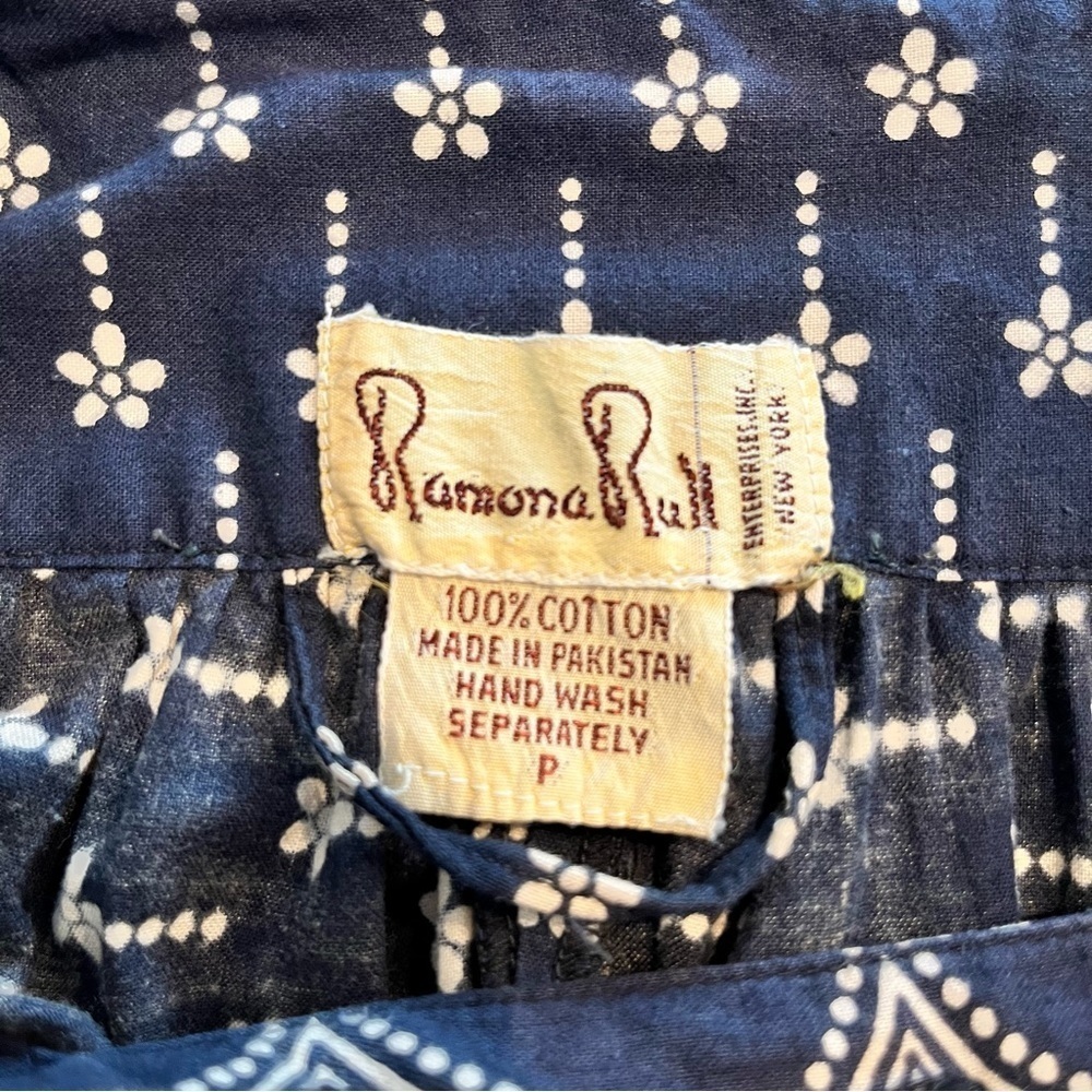 Vintage Romona Rull Collectible Cotton Muumuu Dress Blue Beige S/M - Picture 7 of 13